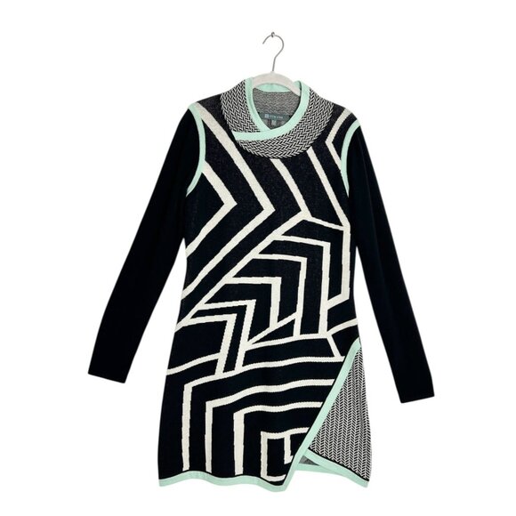 Title Nine Women's Merino Wool Blend Mini Zig Zag Sweater Dress  - Sz M - Picture 2 of 7